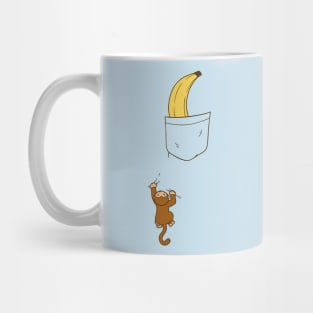 Cute monkey climbing up to banana in pocket design Mug